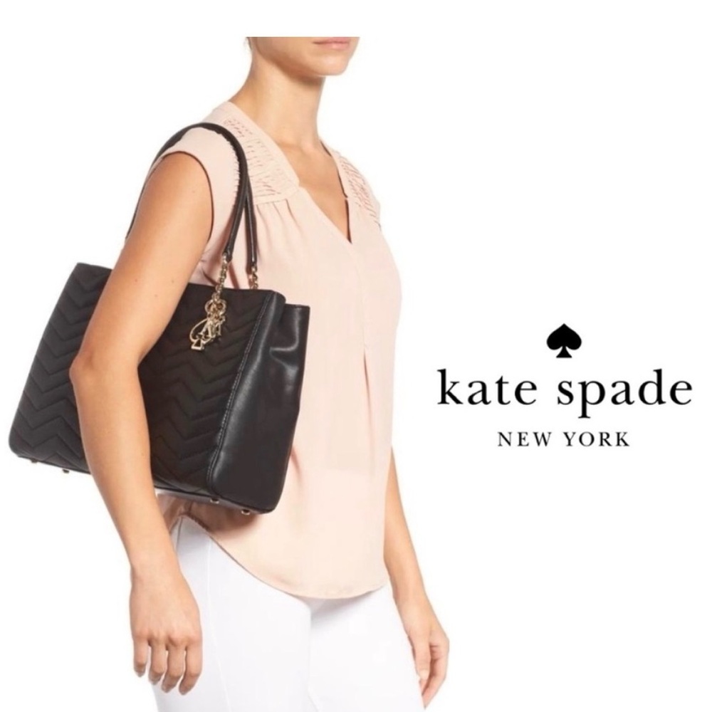 kate spade Black Quilted Chevron Tote with Gold Hardware - Picture 2 of 9